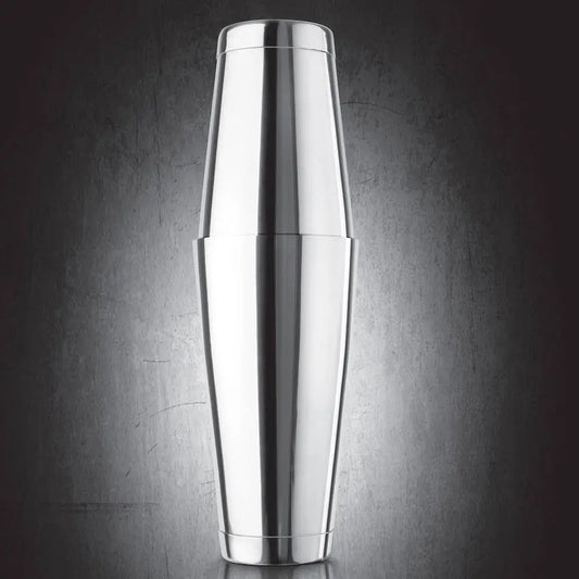 Silver cocktail shaker on a dark textured background