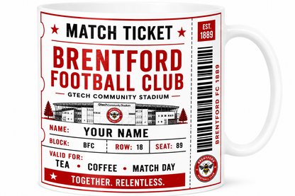Mug with Brentford Football Club design featuring a stadium and text.