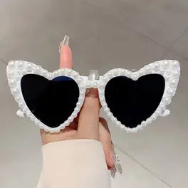 Bridal Pearl Sunglasses with heart-shaped lenses and pearl embellishments.