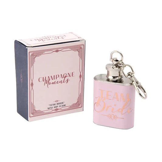 Team Bride mini hip flask for hen parties and bridesmaid gifts.