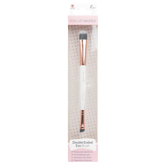 Double ended eye makeup brush in packaging, ideal for precise and versatile eye looks.