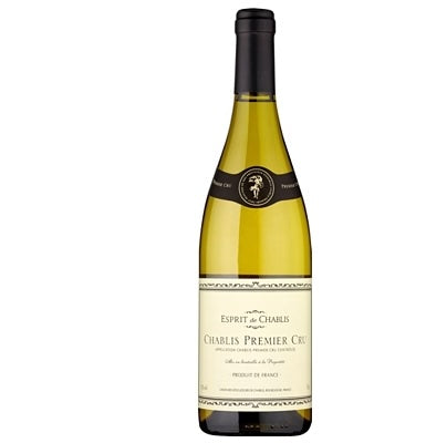 Esprit de Chablis Premier Cru wine bottle with fresh lemony and honeysuckle flavors.
