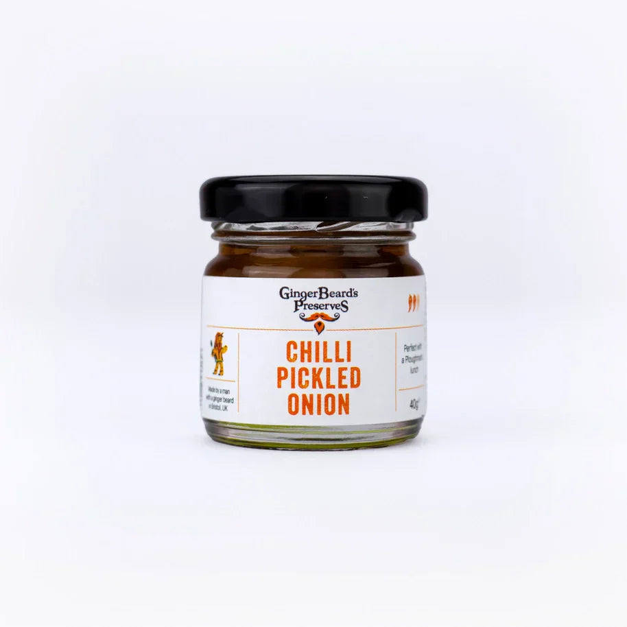 Miniatures - Chilli Pickled Onion jar with tangy and spicy condiment label.