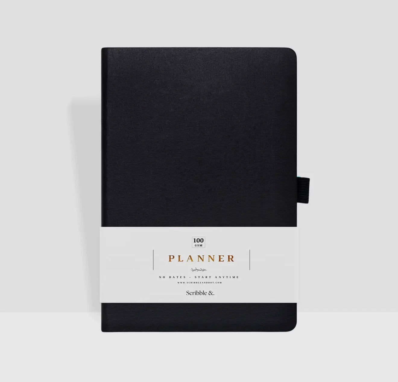 premium Black daily productive planner with white label on a light background