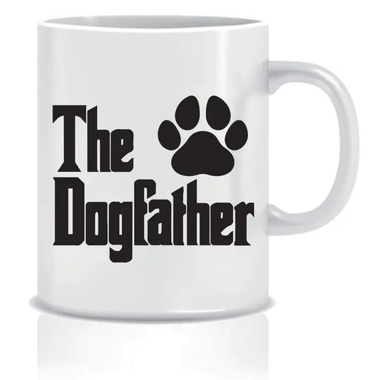 The Dogfather Mug with paw print design for dog lovers.