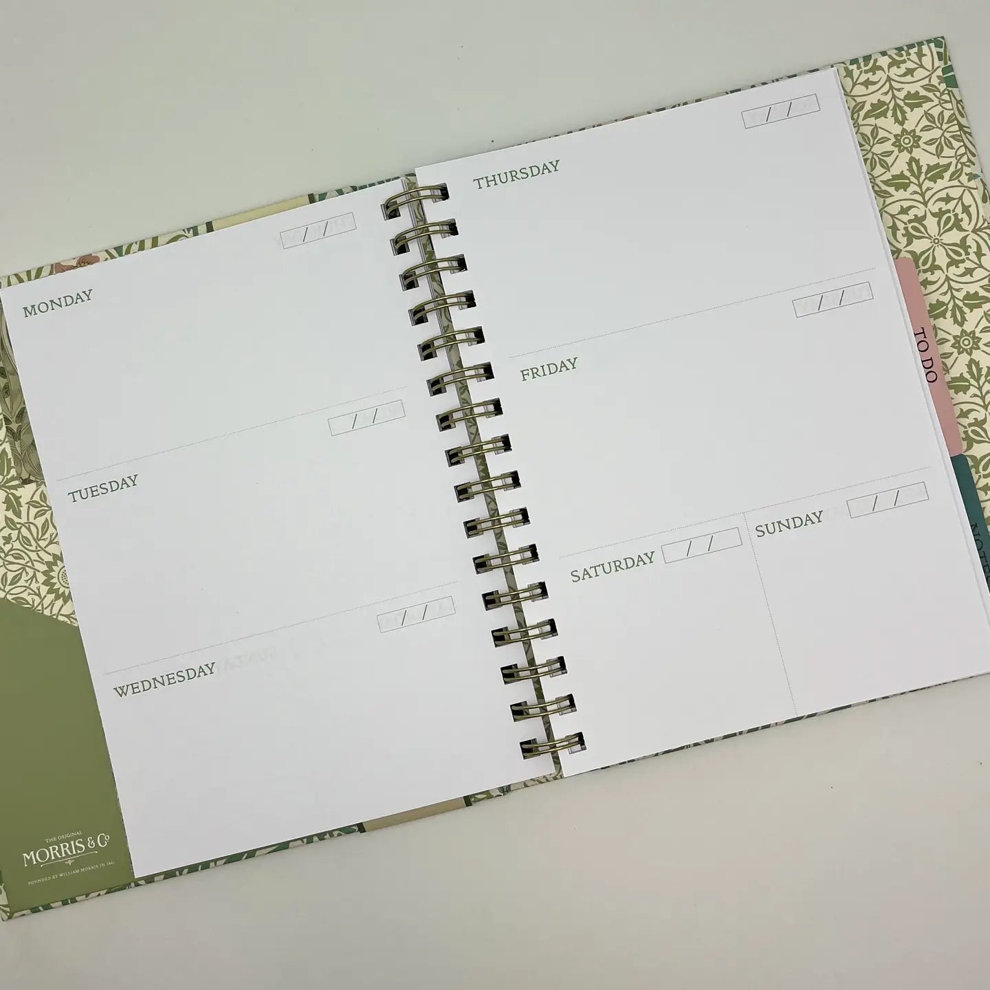 Morris and Co Daily Organiser Stationery With Green Flower Design