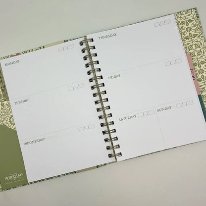Morris and Co Daily Organiser Stationery With Green Flower Design