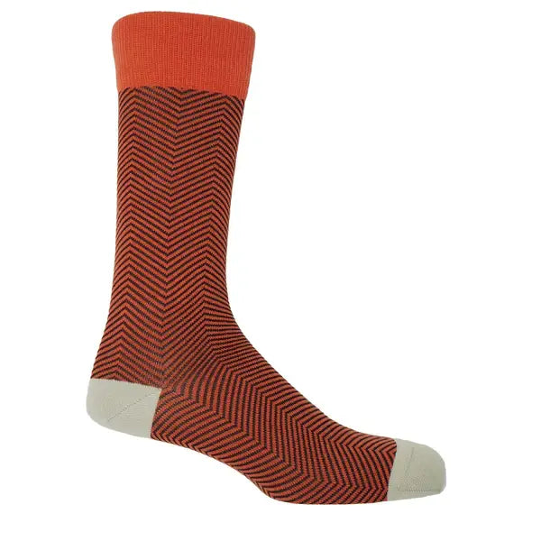 Peper Harrow Lux Taylor Premium Men's Cotton Socks in orange and black herringbone pattern.