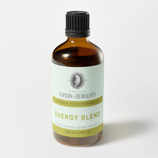 Napiers Energy Blend herbal food supplement bottle for boosting energy levels.
