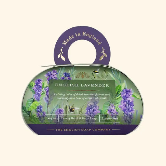 Signature English Lavender Large Gift Soap with soothing lavender fragrance in decorative packaging.