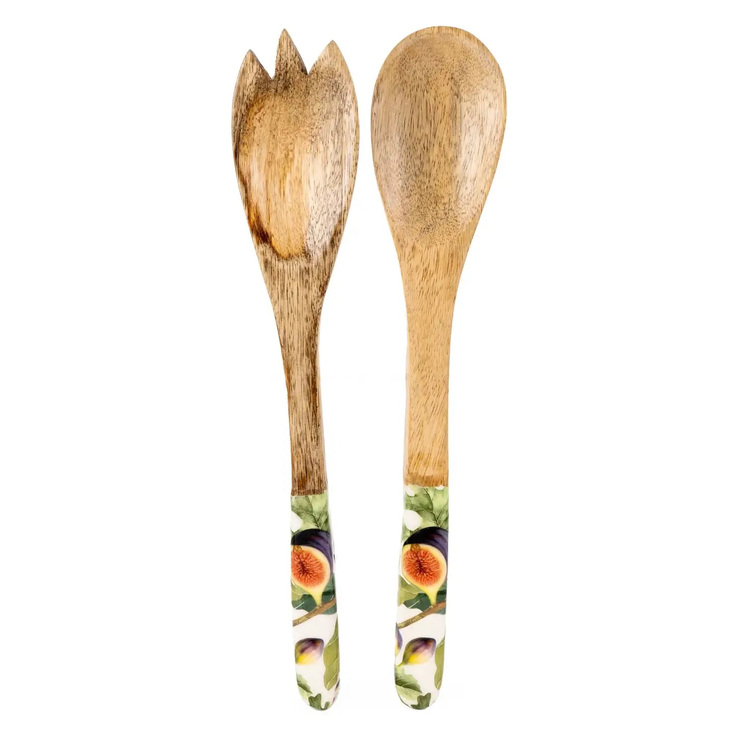 Wooden Serving Spoon and Fork in Fig Pattern