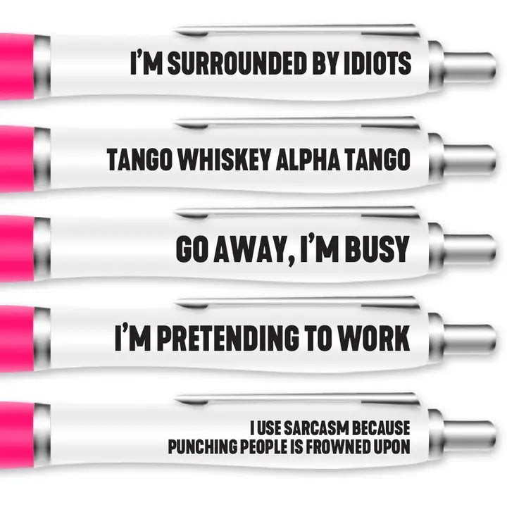 Funny pen set with humorous phrases, ideal for colleagues to add fun to the office.