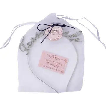 Silver Glitter 'Team Bride' Headband in packaging.