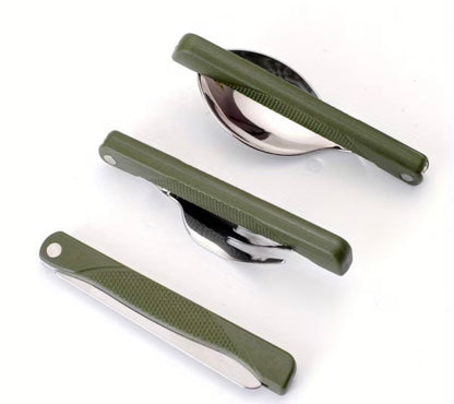 Set of green kitchen tools on a white background
