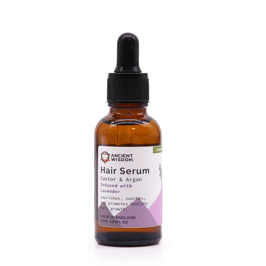 Luxury Lavender Organic Hair Serum in 30ml bottle for healthy shine and growth.