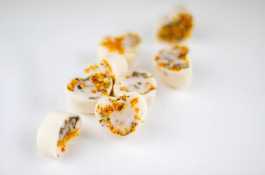 Luxury Basil, White Pepper & Neroli hand-poured wax melts on display.