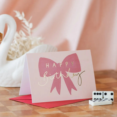 'Happy Birthday' Gold Foil Pink Bow Card