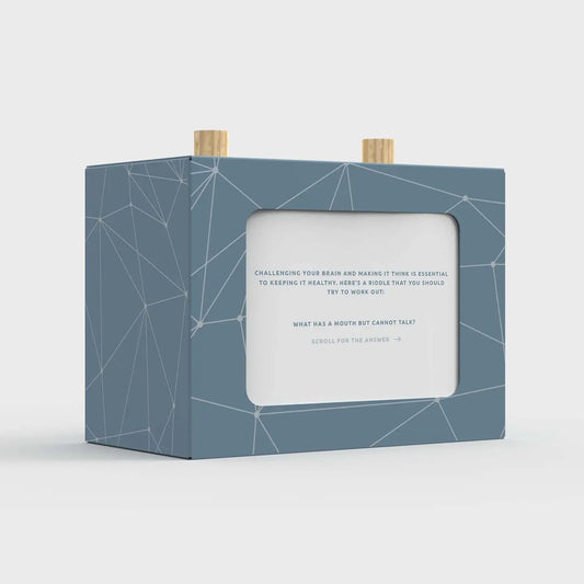 Improve Your Memory in 90 Days Scroll Box with wooden dials and daily brain training tips.