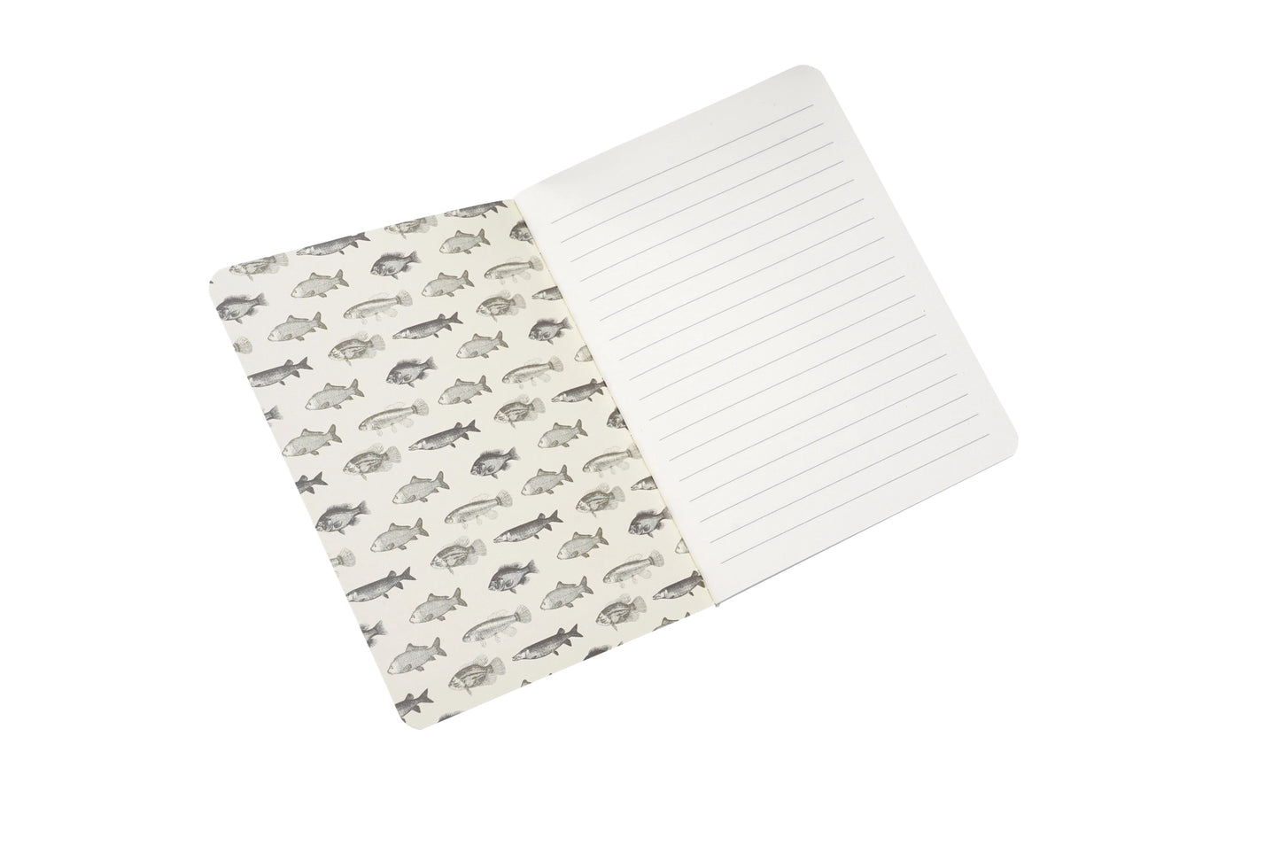 Set of two A6 fishing notebooks with fishing slogans, lined pages and illustrated angling designs.