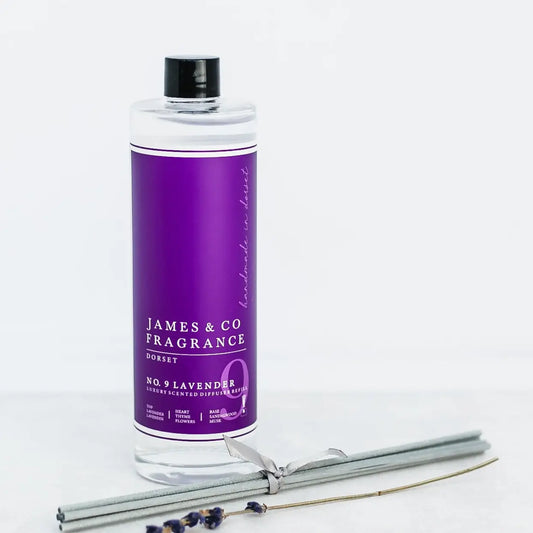 James & Co No.9 Lavender 200ml reed diffuser refill with replacement reeds