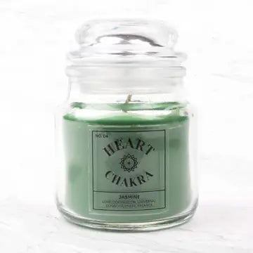 Seven Chakra Candle with jasmine scent for heart chakra balance.