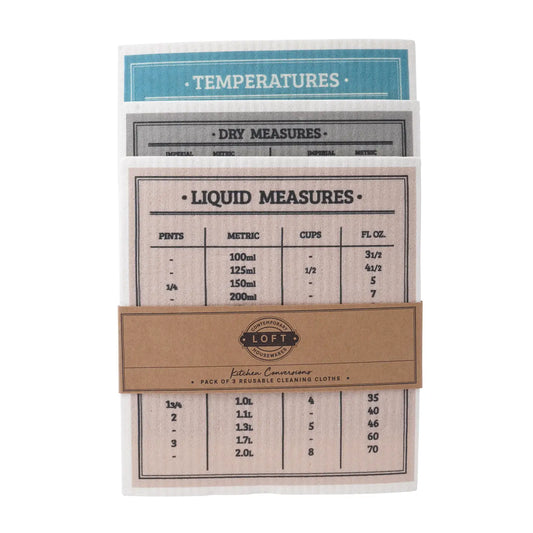 Eco Dishcloth Set of 3 with Kitchen Measurement Conversions