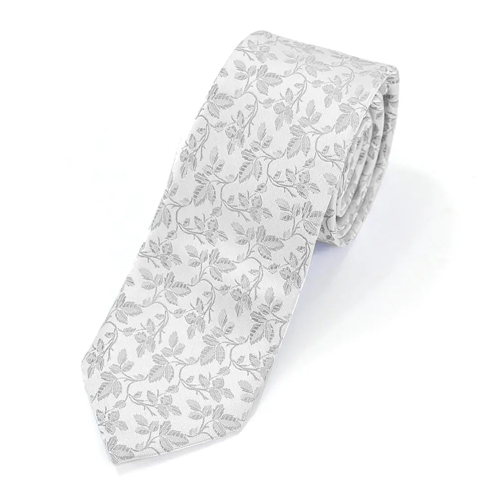 leaf pattern microfibre tie in silver