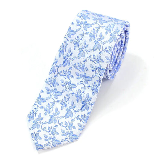 leaf pattern microfibre tie in blue
