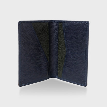 Pebble Grain Leather Passport Holder in Navy