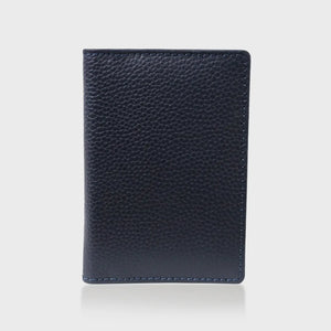 Pebble Grain Leather Passport Holder in Navy