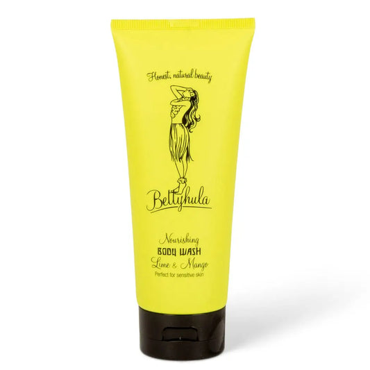 Lime and Mango Body Wash with Mangosteen and Prickly Pear Seed Oils in yellow tube.