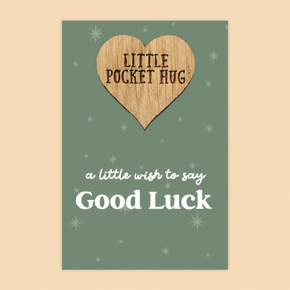 Good Luck Pocket Hug keepsake token with an encouraging message, perfect as a small supportive gift.