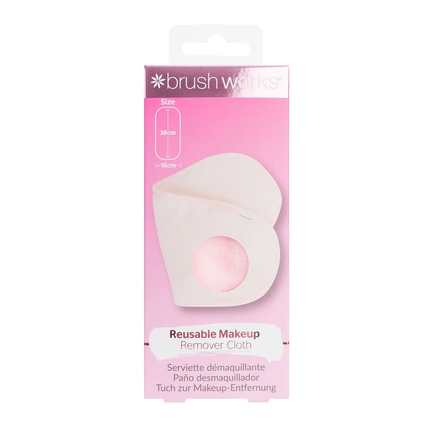 Brushworks ultra-soft microfibre makeup remover cloth designed to remove makeup using only water, suitable for all skin types.