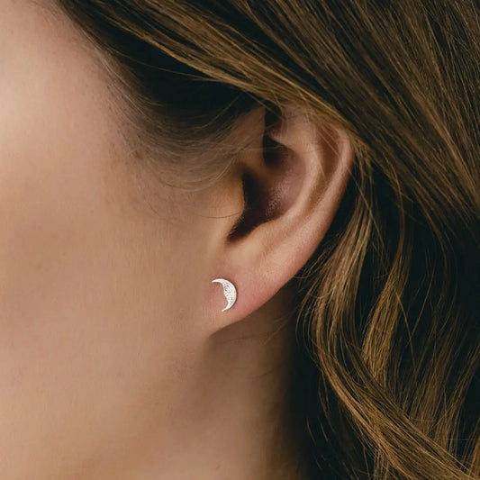 Moon Stud Earrings | Sterling Silver