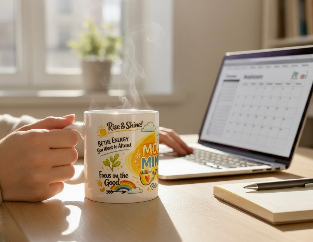 Morning Mindset Mug with colourful design 