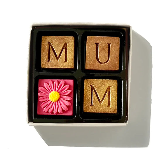 Mum Chocolate Box with Belgian chocolates and pink flower design.