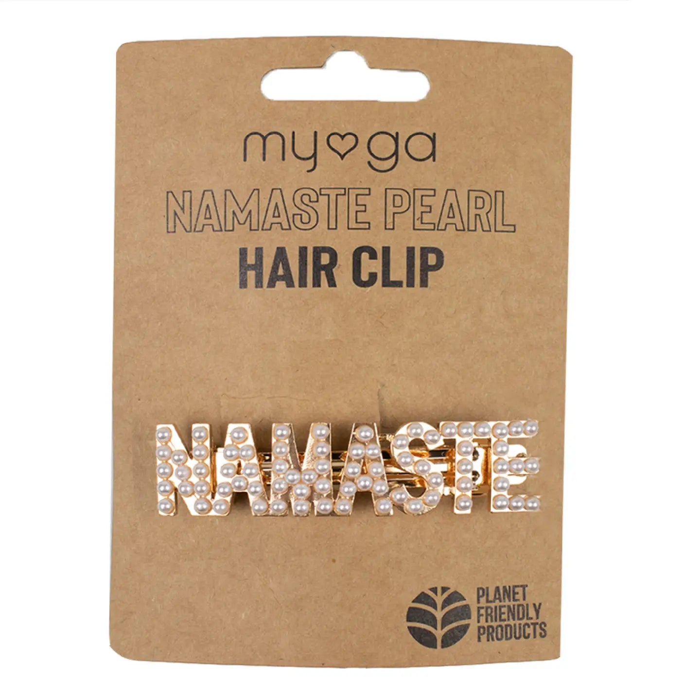 Namaste hair clip displayed on sustainable packaging