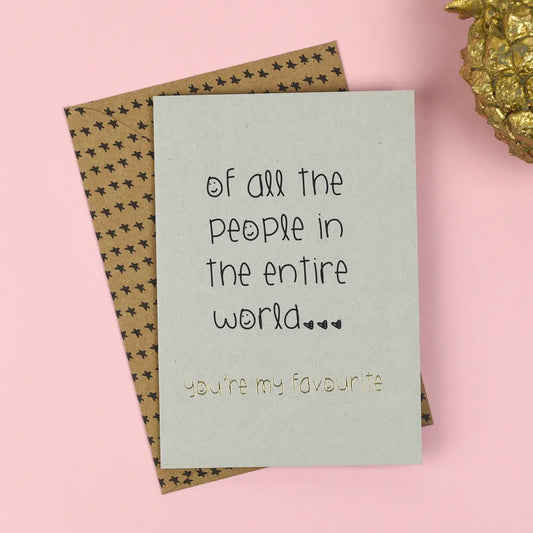 Of All The People In The World greetings card with star-adorned envelope.