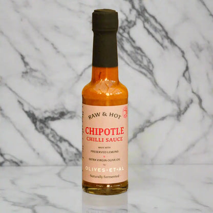 Olives Et Al Raw & Hot Chipotle Chilli Sauce made with preserved lemons, 150ml bottle.