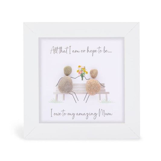 Mini Pebble Artwork Gift for Mum in White Frame with Heartfelt Message