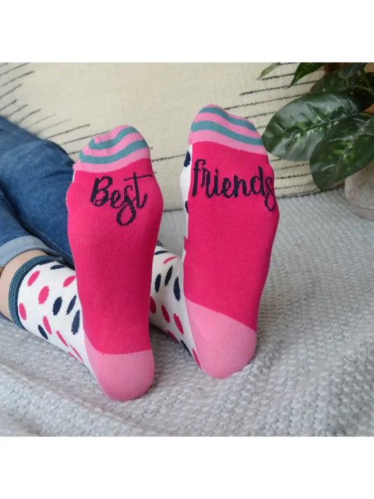 Sole Sisters Drink Gin socks in gift bag with "Best Friends" message.