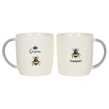 Queen Bee and Bee Keeper mug set featuring charming bee-themed designs.