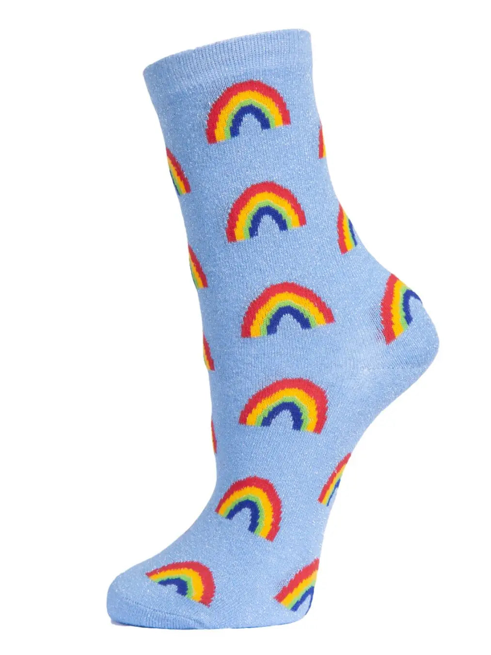 Womens Sparkly Rainbow Socks with glitter and vibrant rainbow print.