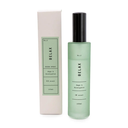 Relax Sage & Eucalyptus Scent Room Spray bottle and packaging.