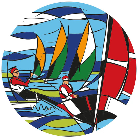 Sailing themed coaster set with colorful sailboat design.