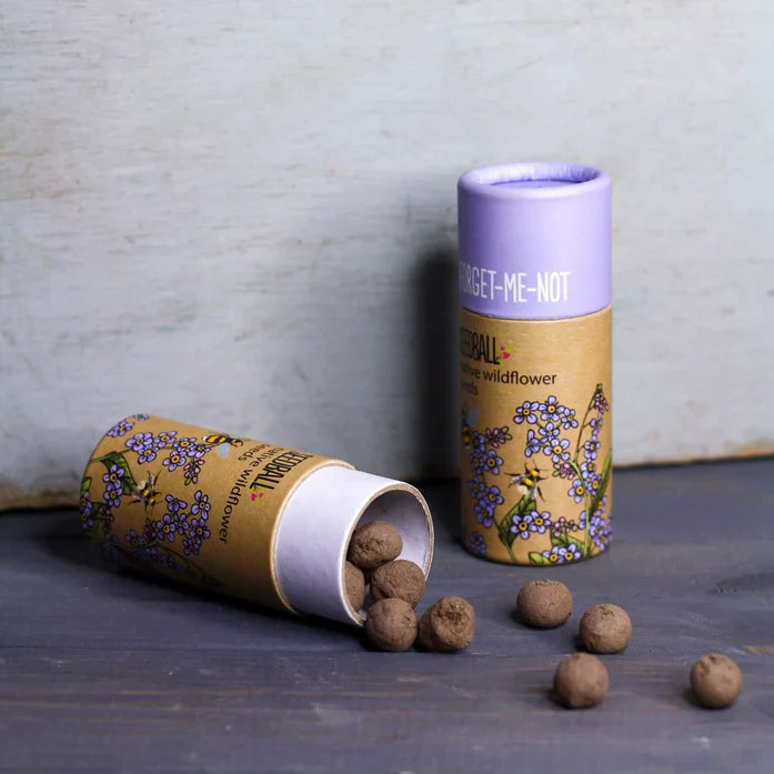 Wildflower Seedball Tube with 20 seed balls for transforming gardens or pots.