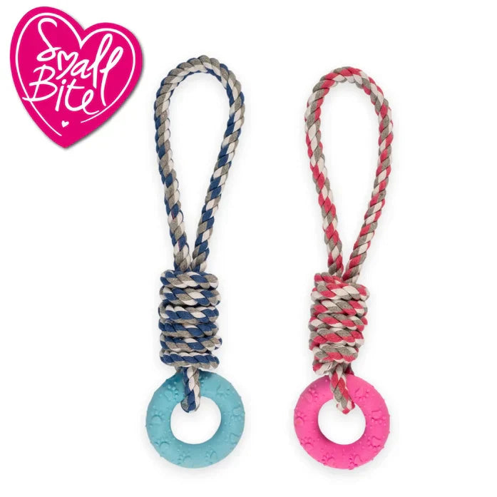Fun small dog bite rope and rings toys for puppies and small dogs.