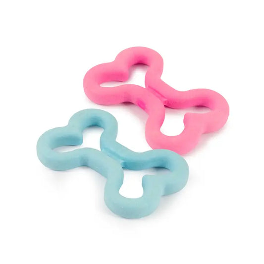 Small bite soft bone dog treats in pink and blue.