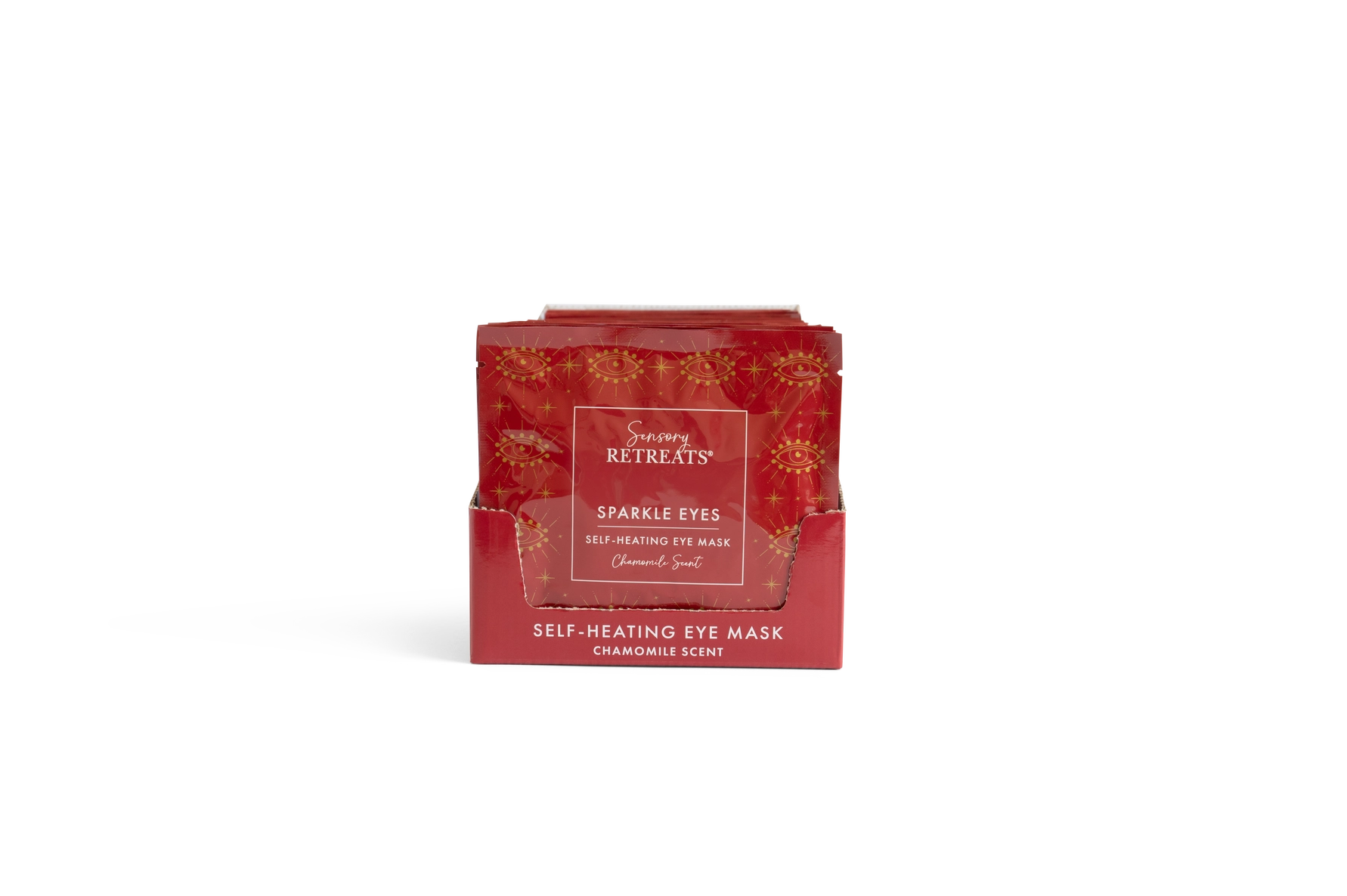 Self-heating eye mask infused with chamomile or lavender for relaxation, eye strain relief and better sleep.