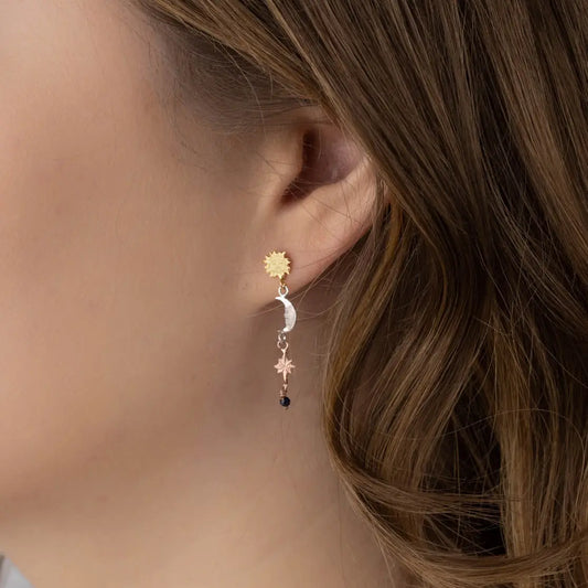 Sun Moon and Stars Earrings | Silver, Rose Gold & Yellow Gold